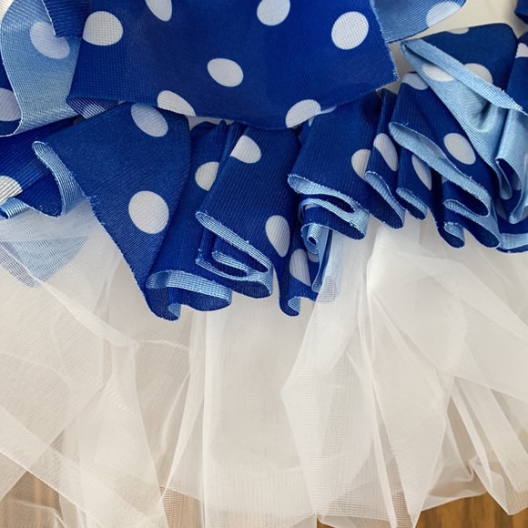 EUC ROYAL BLUE AND WHITE POLKA DOT SATIN AND TULLE BALLERINA DANCE COSTUME 6C - Picture 8 of 11